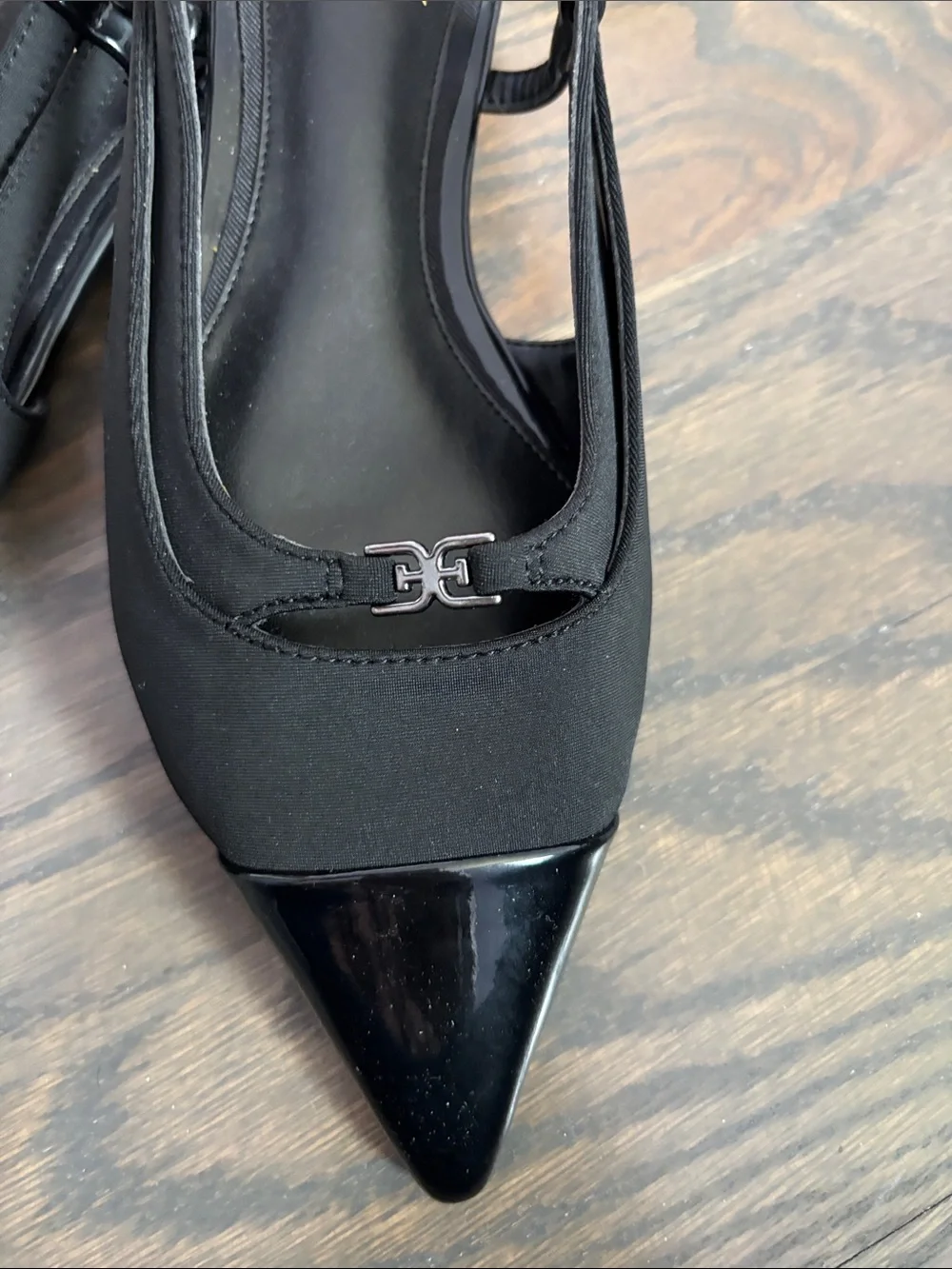 Sam Edelman Black Pointed Slingback Flats with Patent Toe